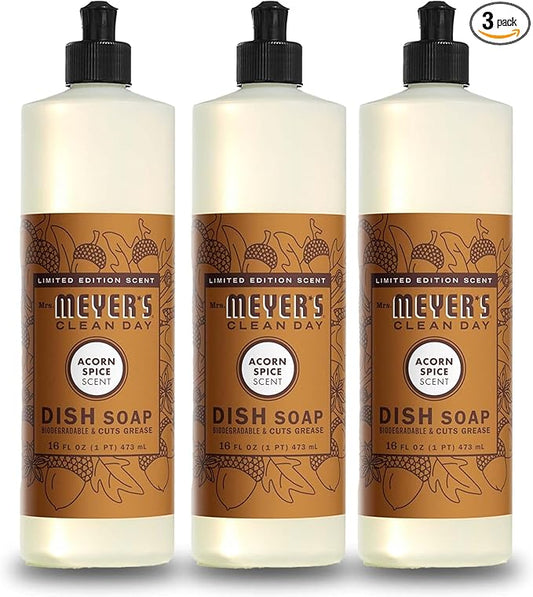MRS. MEYER'S CLEAN DAY Liquid Dish Soap, Biodegradable Formula, Limited Edition Acorn Spice, 16 fl. oz - Pack of 3