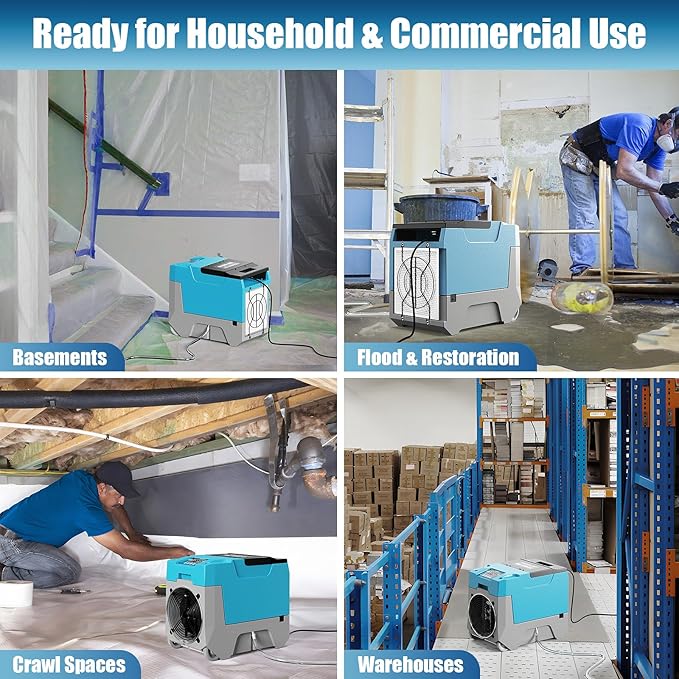 ARGENDON 180 PPD Commercial Dehumidifiers, Crawl Space Dehumidifier with Pump, Auto Defrost, Memory Starting for Home/Industry Use, Water Damage Restore, Garage, Basement, Limited 5-Year Warranty