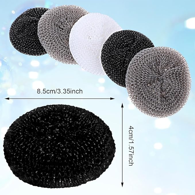 Plastic Dish Scrubbers for Dishes 15Pcs Plastic Pot Round Scrubber Scouring Pad Assorted Colors Nylon Non Scratch Dish Scrubber for Kitchen Cleaning (Black, White, Gray)
