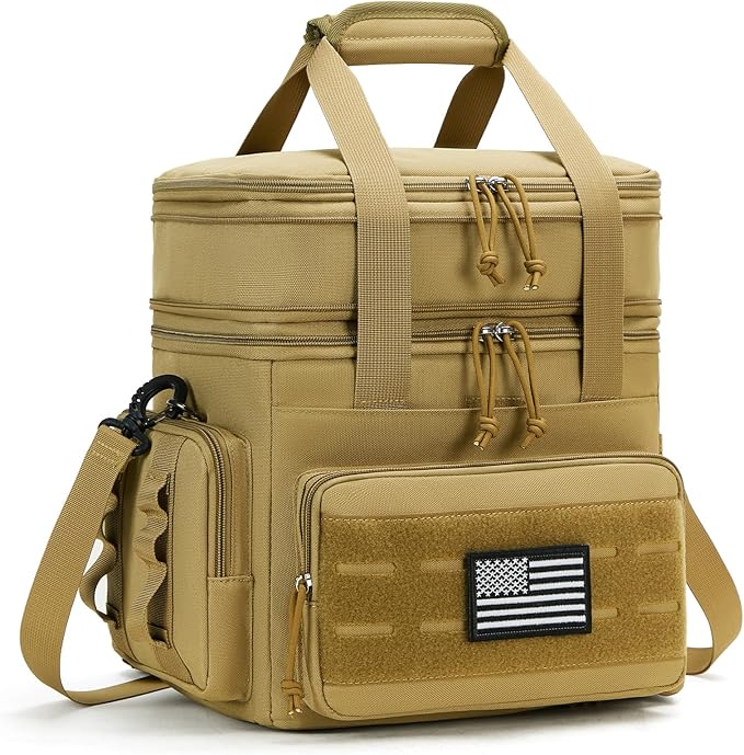 Tactical Lunch Bag & Lunch Box for Men - Large Double Deck Expandable Insulated Soft Adult Lunchbox for Work - Cooler Bag for Beach, Picnic, Camping,Outdoor，Travel (Brown,16L)