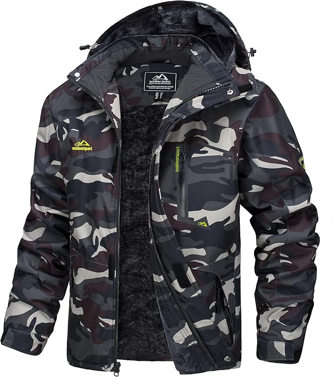 MAGCOMSEN Men's Winter Coats Water Resistant Ski Snow Jacket Warm Fleece Jacket Parka Raincoats With Hood Multi-Pockets