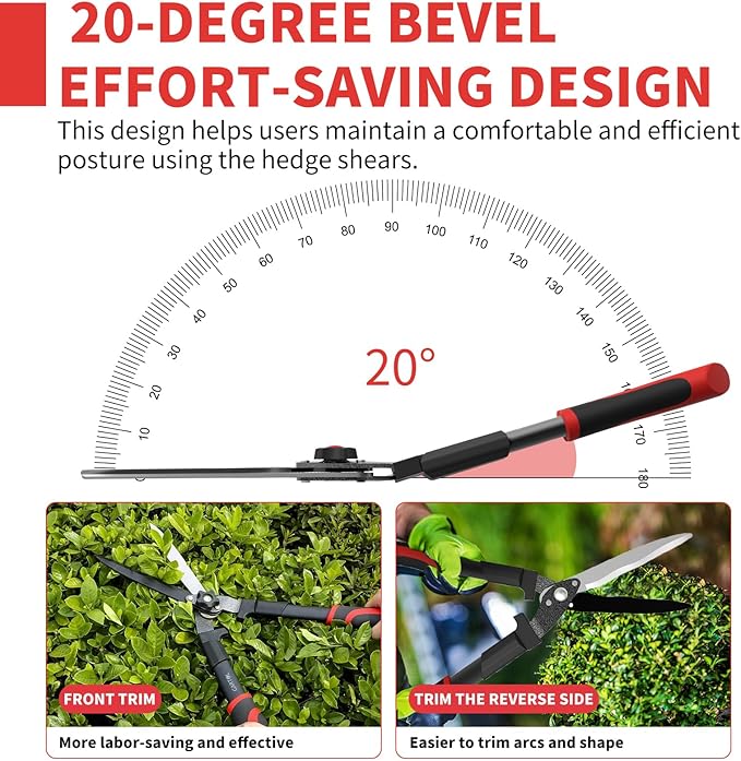 GARTOL 23-Inch Hedge Shears with 9‘’ Extra Thick High Carbon Steel Wavy-Blade, Precision Cutting | Rust-Resistant Ergonomic Handles with TPR Grip, Adjustable Tension Knob & Shock-Absorbing Bumpers