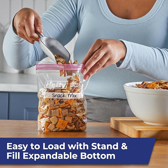 Hefty Press to Close Plastic Bags for Food Storage, Quart Size, 25 Count