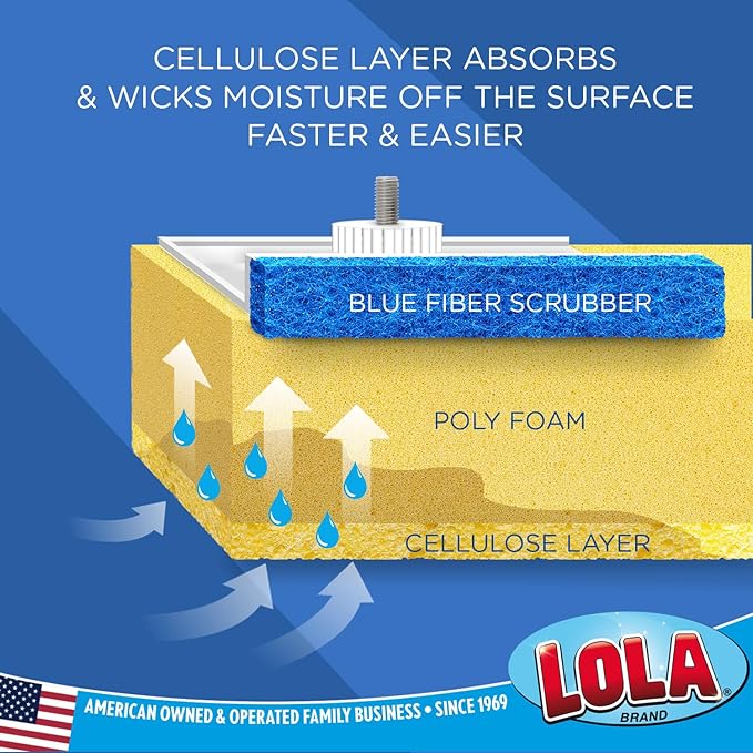 LOLA Cellulose SqueezeMatic Butterfly Sponge Mop Refill, 9", 4 Pack, Floor Cleaning, Comparable w/Quickie Type S Sponge Mop Refill