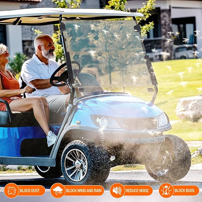 Nilight Golf Cart Windshield for Front Window Foldable Windproof UV Protection Compatible with Club Car Precedent Gas or Electric 2004-Up, Scratch and Impact Resistant, Tinted Acrylic