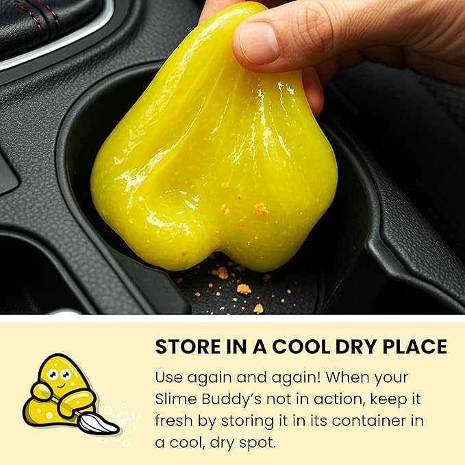 Slime Buddies Car Cleaning Gel Putty - 3 Pack Lemon Scented Interior Detailing Tool for Cup Holder, Air Vent & Keyboard - Reusable Auto Detailing Accessories - Dust Remover Goop - Gifts for Men Women