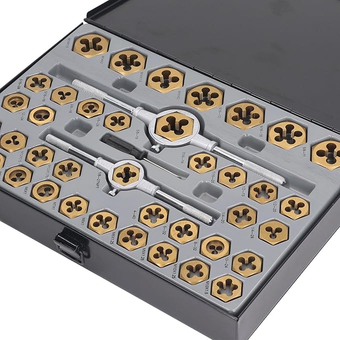 86PCS Tap Die Set Plated Carbide Essential Threading Rethreading Tool Kit for Automotive and Mechanical Repairs