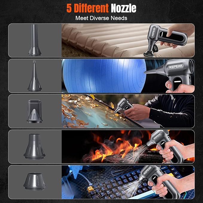 KEPEAK Electric Compressed Air Duster, 130000RPM Cordless Rechargeable Air Duster with Brushless Motor, 4 Gear Adjustable Dust Blower for Computer, Keyboard, Home & Outdoor