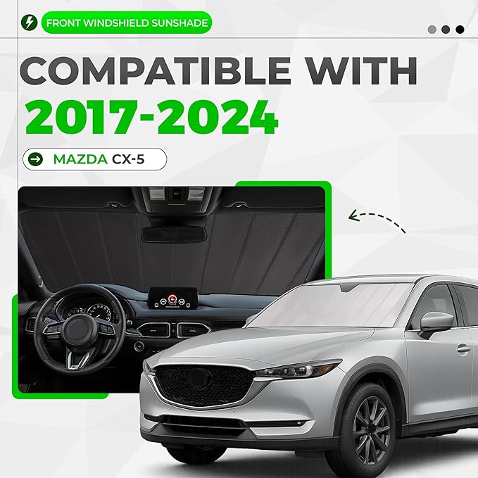 Front Windshield Sunshade Compatible with 2017-2024 Mazda CX-5 Plastic Silvery Window Sunshade Front
