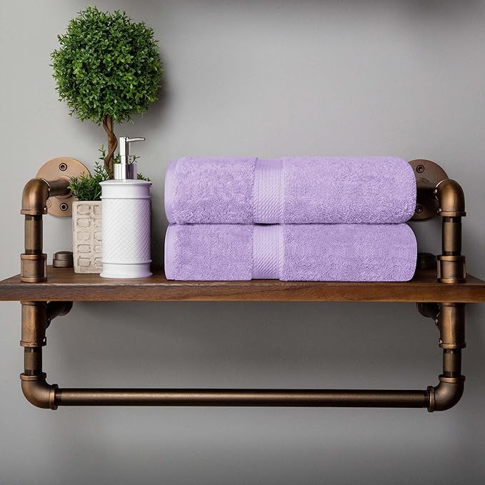 Superior Egyptian Cotton Pile Bath Towel Set of 2, Ultra Soft Luxury Towels, Thick Plush Essentials, Absorbent Heavyweight, Guest Bath, Hotel, Spa, Home Bathroom, Shower Basics, Purple