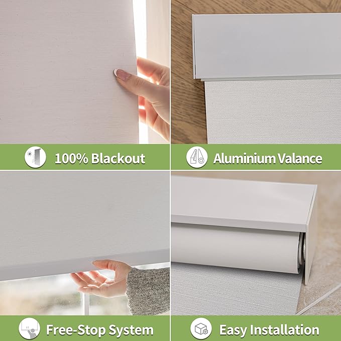 100% Blackout Shades for Indoor Windows, Cordless Roller Window Shades Pull Down, Thermal Insulation & UV Protection Shades for Home,Office,Bedroom, White 30"x72"