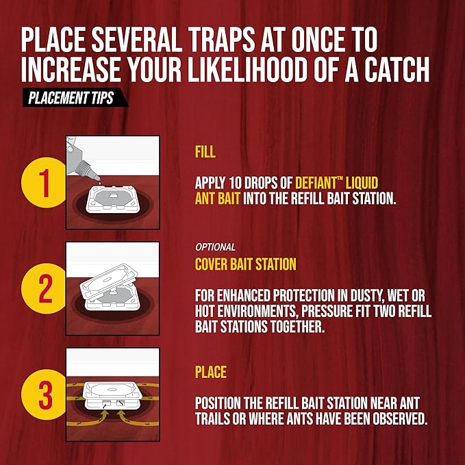 Catchmaster DEFIANT Reusable Ant Traps Indoor Refill (16 Pack) – Effective Liquid Ant Killer – Bait NOT Included – Stackable, Multi-Surface, No Mess, Discreet Bait Stations for Pest Control