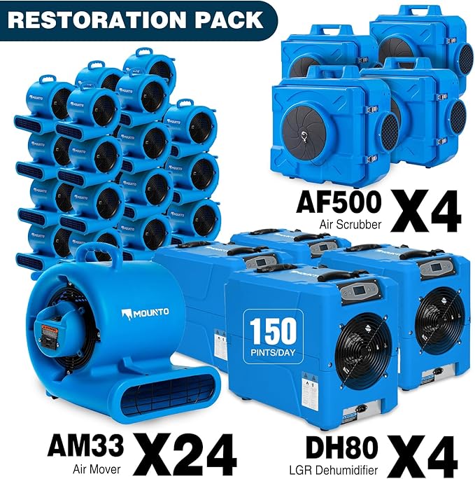 MOUNTO Water Damage Restoration Combo Package Deals (24xAir Mover, 4x Air Scrubber, 4x LGR Dehumidifiers)