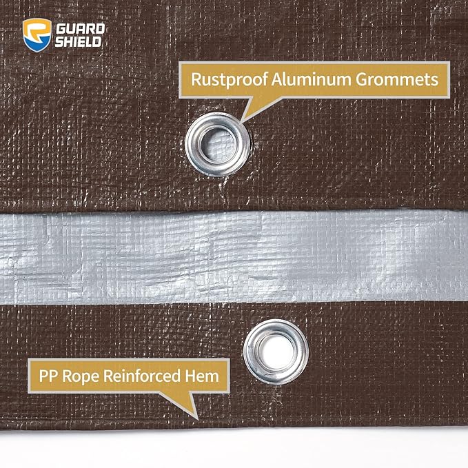 GUARD SHIELD Tarps Heavy Duty Waterproof 10x10 Feet Brown/Silver Poly Tarp Cover Outdoor Thick UV Resistant Tarpaulin with Grommets 10mil (2-Pack)