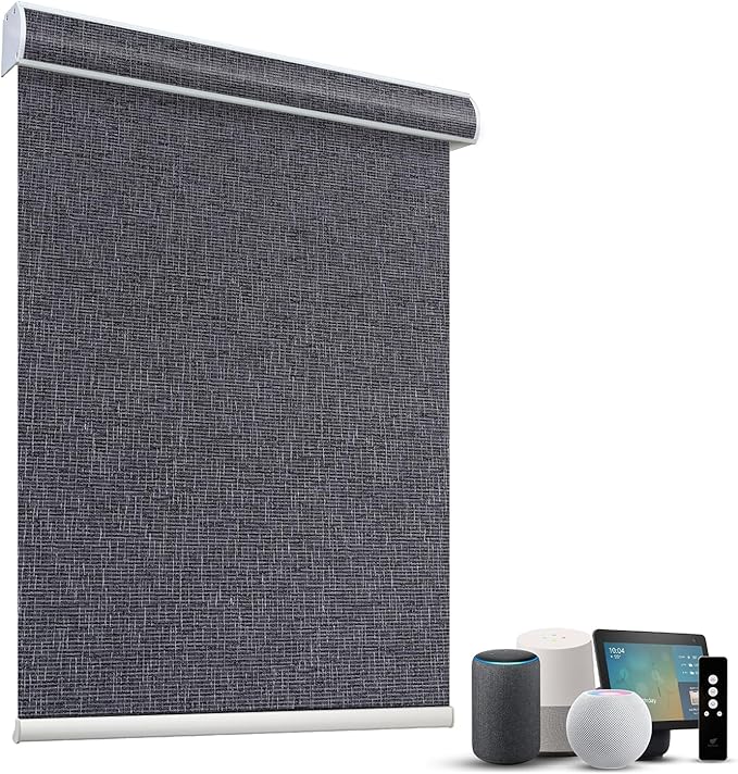 SmartWings Motorized Light Filtering Roller Shades 70% Blackout Custom Size, Rechargeable Battery, Works with Matter/Apple HomeKit, Alexa, Thread/Zigbee, Remote Optional, 70% Twilight Charcoal Grey