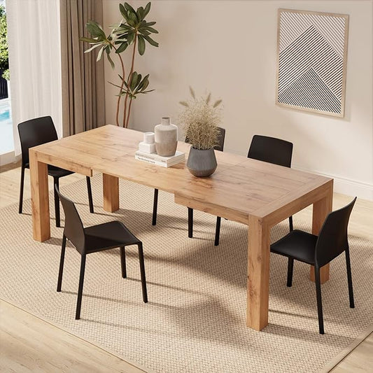Mobili Fiver, Iacopo Extendable Dining Table, 55,1(86,6) x35,4 in, Rustic Oak, for 6-10 People, Expandable Dining Table for Kitchen, Living Room, Italian Furniture