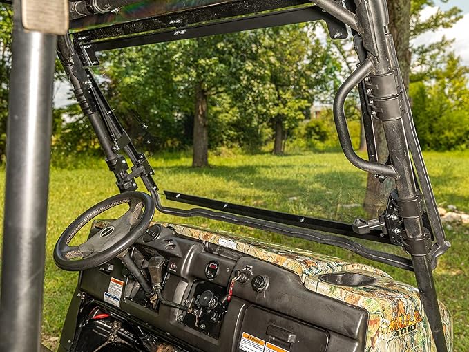 SuperATV Scratch Resistant Flip Vent Full Windshield Compatible With Kawasaki Mule 4000 4010: 2009+, Made of 1/4" Polycarbonate 250x Stronger than Glass