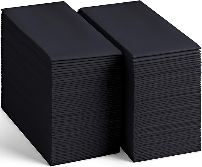 200-Pack Disposable Linen-Feel Black Napkins, 12" x 17" Cloth-Like Paper Dinner Napkins For Wedding, Bathroom, Party Or Event
