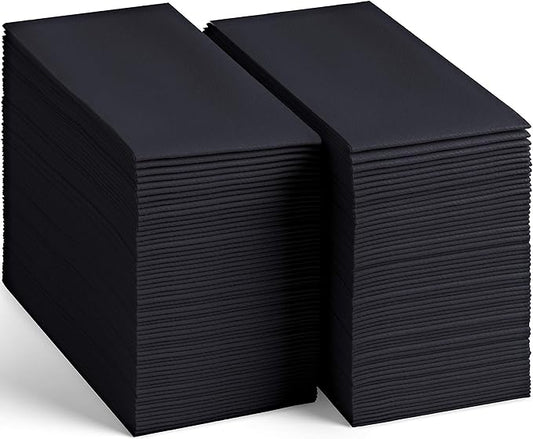 200-Pack Disposable Linen-Feel Black Napkins, 12" x 17" Cloth-Like Paper Dinner Napkins For Wedding, Bathroom, Party Or Event