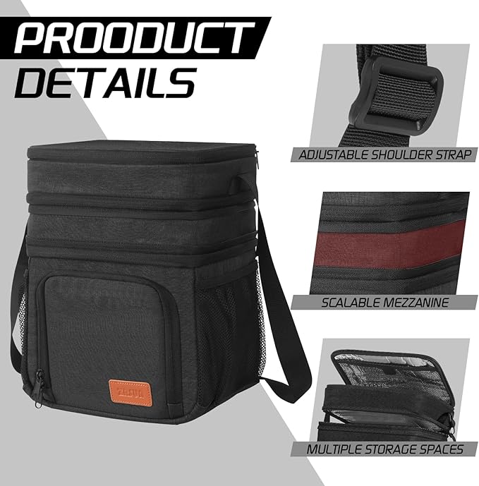 Insulated Lunch Bag for Women Men, Reusable 3 Layers Lunch Box Women, Expandable Reusable Water-resistant Lunch Box for Work Travel Office Picnic Hiking