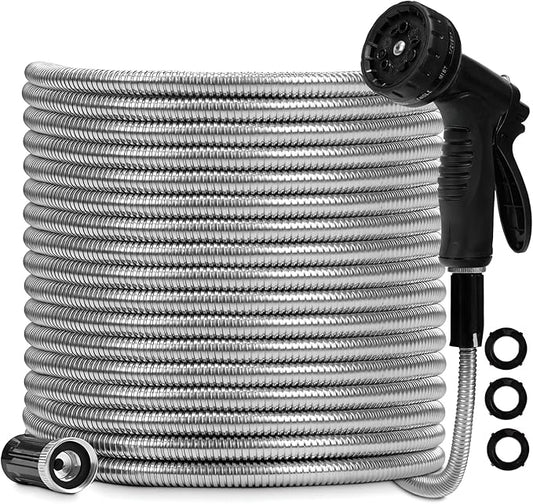 Garden Hose 50 FT, Non-Expanding, 10 Functional Nozzles, Garden Hose Anti-Kink, Heavy Duty Flexible Water Hose 50 ft Suitable for Outdoor, Yard, Lawn, Car Washing and Other Scenes.