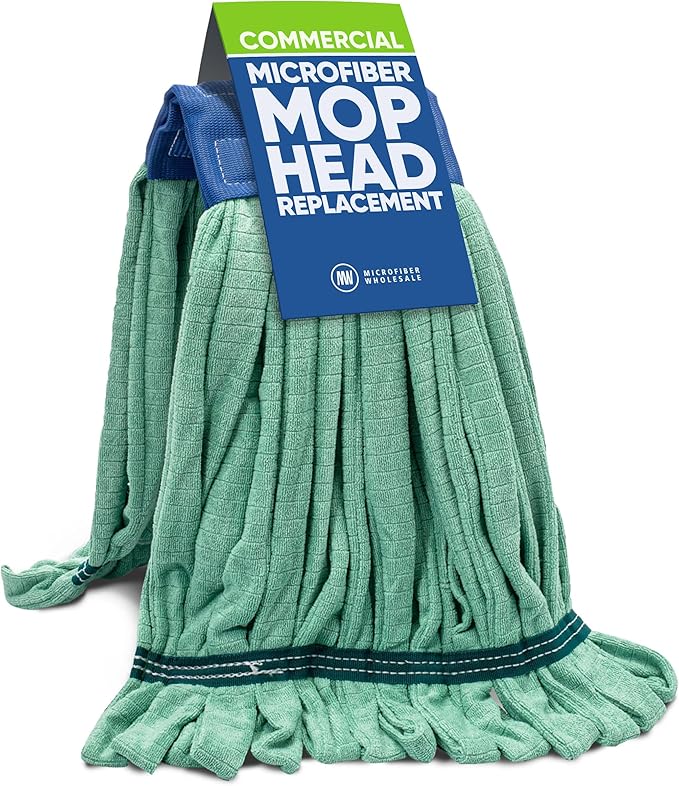 Commercial Mop Head Replacement – 1 Pack Large Green Microfiber Tube Mop (18 oz.) | Industrial Wet Mops | Washable Refill, Reusable, Heavy Duty, Looped End Mopheads | Hardwood, Concrete