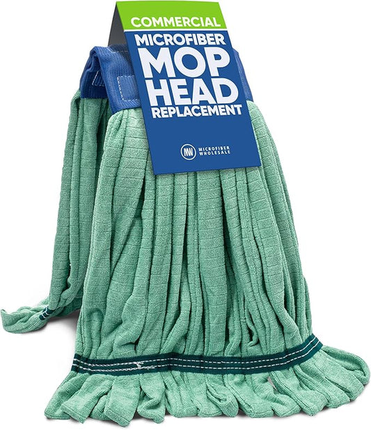Commercial Mop Head Replacement – 1 Pack Large Green Microfiber Tube Mop (18 oz.) | Industrial Wet Mops | Washable Refill, Reusable, Heavy Duty, Looped End Mopheads | Hardwood, Concrete