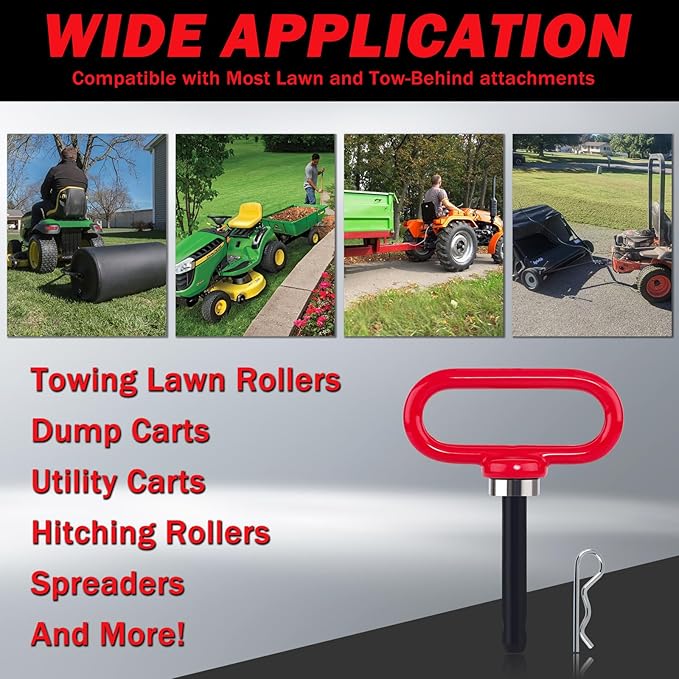 Magnetic Hitch Pin, Heavy Duty Ultra Strong Neodymium Magnet Lawn Mower Trailer Gate Pins Accessories 1/2 Inch for Mowers, Lawn Tractors, Towing - Simple One Handed Hook On & Off(Red)