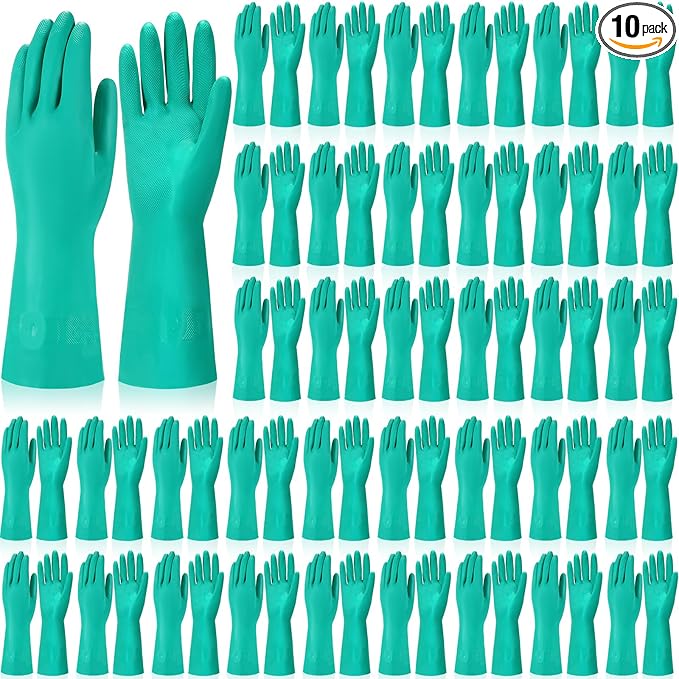 10 Pairs Chemical Resistant Gloves Heavy Duty Thick Nitrile Gloves Bulk for Cleaning, Resist Household Acid, Alkali and Oil (X-Large)