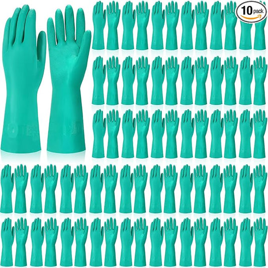 10 Pairs Chemical Resistant Gloves Heavy Duty Thick Nitrile Gloves Bulk for Cleaning, Resist Household Acid, Alkali and Oil (X-Large)