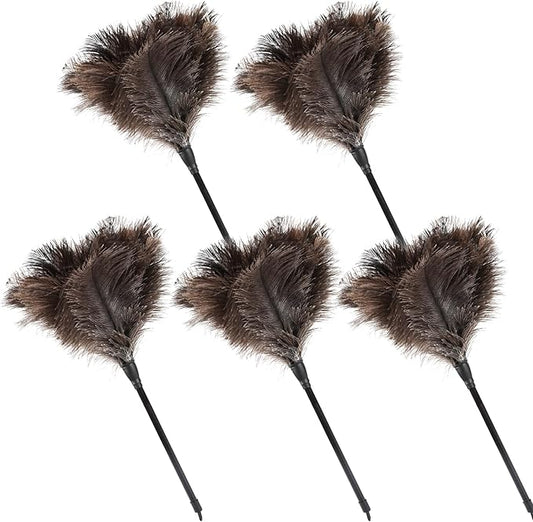 Ostrich Feather Duster 15Inch Natural Fluffy Handheld Feather Dusters for Cleaning Keyboard Home Car Office (5PCS)