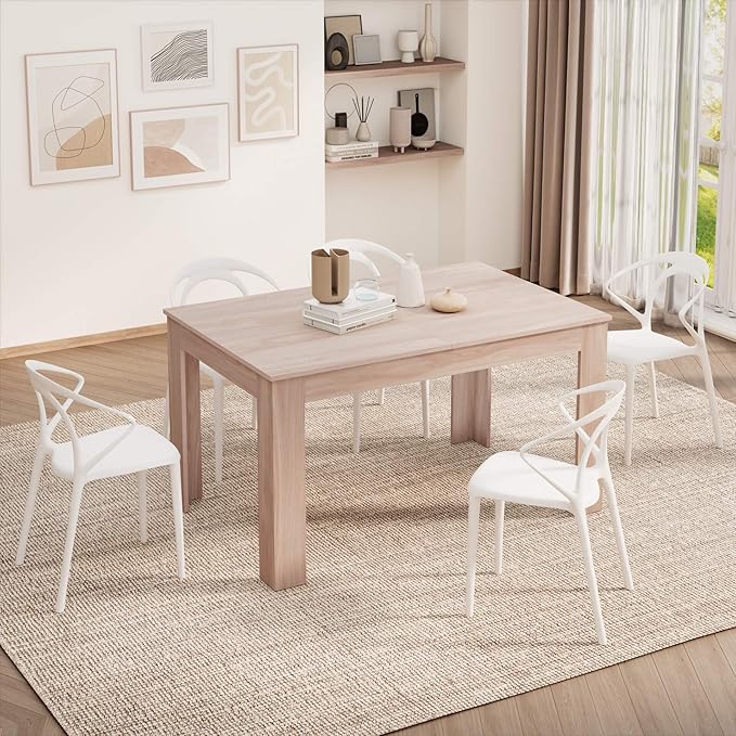 Mobili Fiver, Easy, Extendable Dining Table, 55.1(86.6) x35.4 in, Pearled Elm, Made in Italy
