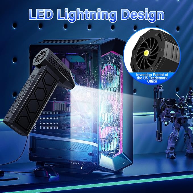 Electric Air Duster with Flashlight,180000RPM Compressed Air Duster Turbo Fan(10000mAh),Multipurpose Jet Fan,Electric Air Blower Duster with Assist Lighting, High-Speed Air Blower with 4 Gear-Black