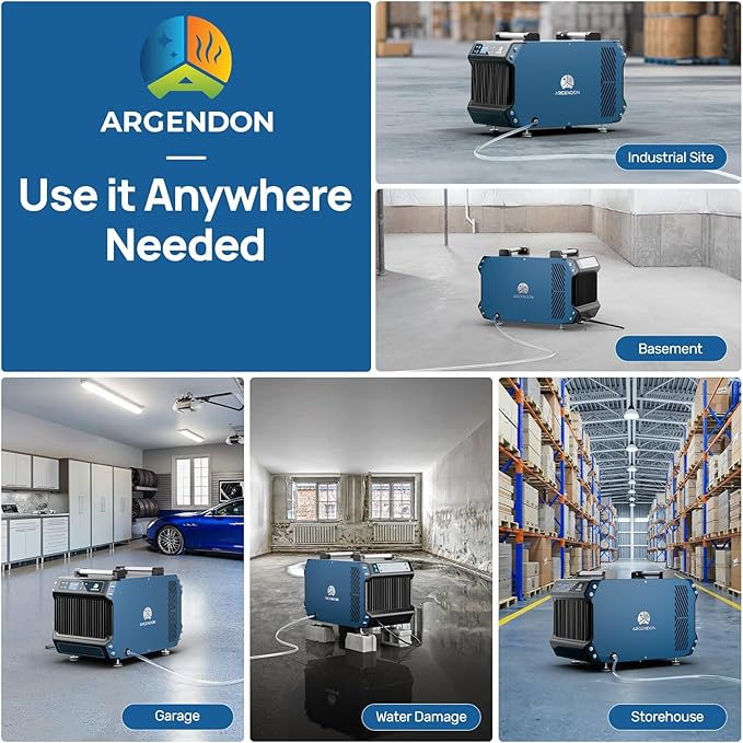 ARGENDON 180 Pints Crawlspace Dehumidifiers with Pump and Drain Hose, Commercial Dehumidifier for Basement, Industrial Large Spaces, Basement, Job Sites, cETL, 5-Year Limited Warranty