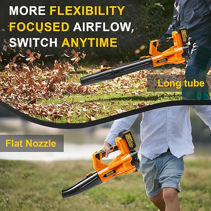 Cordless Leaf Blower, 450CFM/125MPH Six-Speed Adjustment, 2 * 4.5Ah 21V Batteries, High Power Copper Wire Motor with 3 Tube, Lightweight Handheld Blower for Lawn Care, Patio, Blowing Leaves