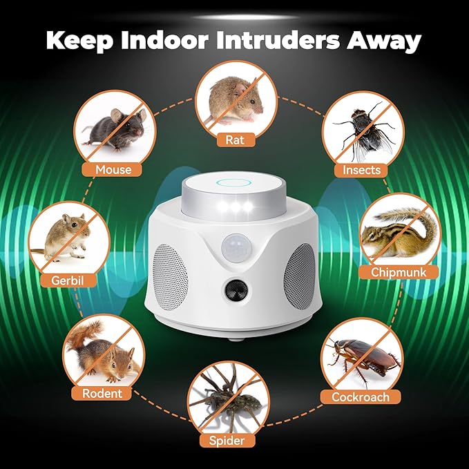 Ultrasonic Mice Repellent for House Indoor Pest Repellent Mouse Rat Sonic Deterrent Device, Drive Away Mice from Home - No Killer Traps, 1 Pack