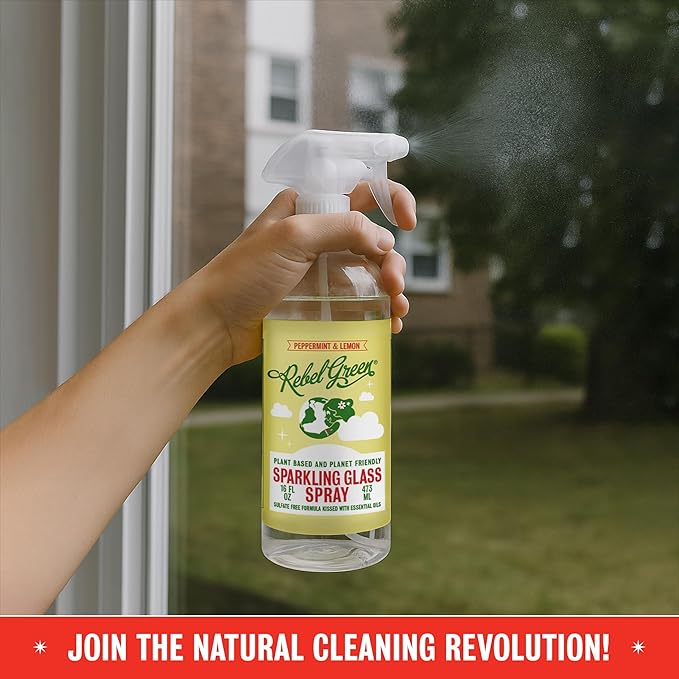 Rebel Green Sparkling Glass Cleaner (Peppermint & Lemon, 80 Fl Oz (Pack of 2))