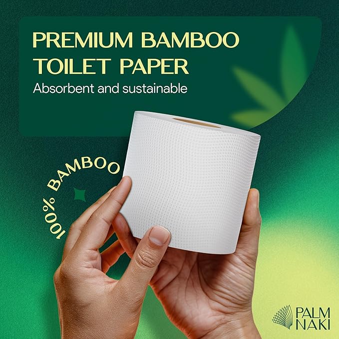 Bulk Case – Bamboo Toilet Paper | 3-Ply Toilet Tissue – Gentle & Sustainable | No Fragrance, No BPA, No PFAS – Lint-Free | Septic Safe, Dissolves Fast | 48 Rolls (300 Sheets/Roll) | | PALM NAKI