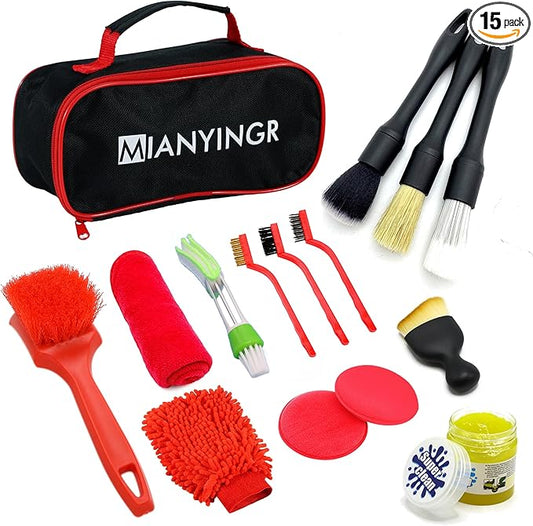 15Pcs Car Detailing Kit, Interior Detailing Brush Set with Cleaning Gel Vents Tools for Car Exterior Tire Wheel Engine Care (D：15PCS)