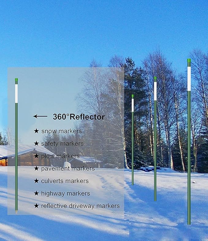 FiberMarker 36-Inch Driveway Reflective Markers Dark Green, 5/16-Inch Dia Snow Poles Snow Markers (20pcs)