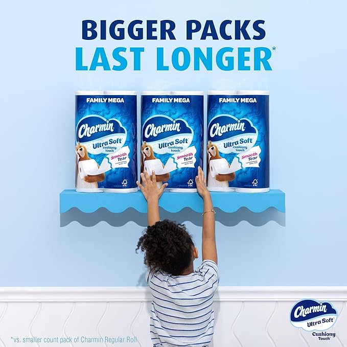 Charmin Ultra Soft Cushiony Touch Toilet Paper, 30 Family Mega Rolls = 153 Regular Rolls (Packaging May Vary)