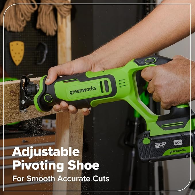 Greenworks 24V Cordless Brushless 8PCs Combo, Drill+Impact Driver+Circular Saw+Recip Saw+Jig Saw+Sander+Flashlight+Oscillating Tool (2) 2.0Ah+4.0Ah Batteries (24,000mAh Power Bank) 65W USB-C Charger