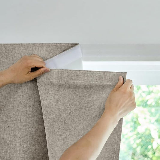 100% Blackout French Door Curtain,Adhesive, No Drilling Required,Small Curtains Designed for Installation On Doors (Light Coffee - W25 × L72 in)