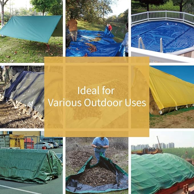 GUARD SHIELD Tarps Heavy Duty Waterproof 10x10 Feet Green Poly Tarp Cover Square Outdoor Thick UV Resistant Tarpaulin with Grommets 10mil (2-Pack)