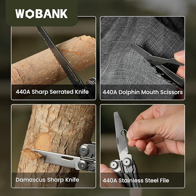 Multitool, 33-in-1 Stainless Steel Multi Tool Pliers with Screwdriver Sleeve, Damascus Pocket Knife, Nylon Sheath for Outdoor, Survival, Camping, Hiking, Simple Repair
