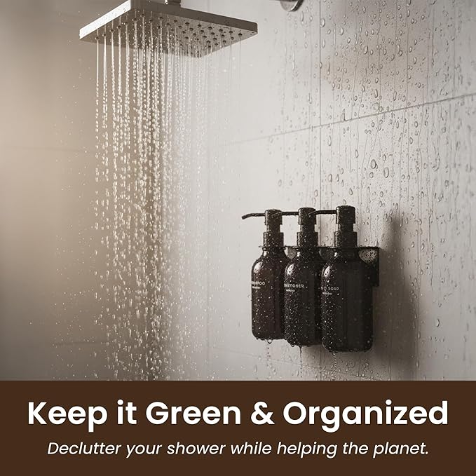 MaisoNovo Shampoo and Conditioner Dispenser - Shower Soap Dispenser Wall Mounted - 16.9 fl oz Set of 3 Black Plastic Bottles Black Pump - Shampoo Dispenser, Shower Dispenser