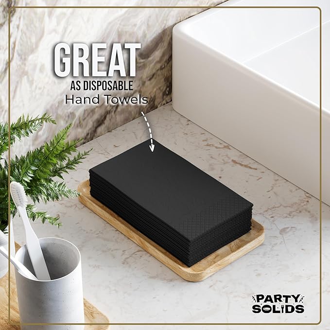 Black Dinner Napkins Disposable 8" x 4" Folded - 40 Pcs 2 Ply Black Napkins Disposable Paper Guest Towels for Bathrooms, Dinners, Everyday Parties & Party Supplies