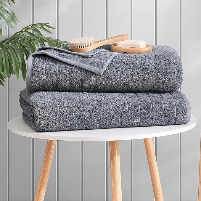 Casa Platino Bath Sheet Towels, 2 Pack 36"x72" 100% Ring Spun Cotton, Lightweight, Absorbent, Quick Dry - Cool Grey