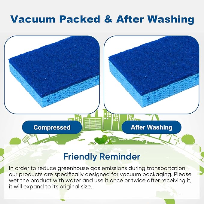 HOMEXCEL Sponges Kitchen 24pcs, Non-Scratch Scrub Dish Sponge Safe on Non-Stick Cookware, Dual Sided Cleaning Sponges for Kitchen, Household, Bathroom and More