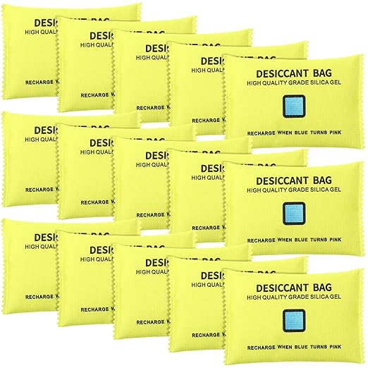 15 Pack Rechargeable Desiccant Packs Silica Gel Desiccant Moisture Absorbing Bag for Storage Reusable Car Dehumidifier Bag Bin Indicating Silica Gel Packet for Home Closet (6 x 3.5 Inches)